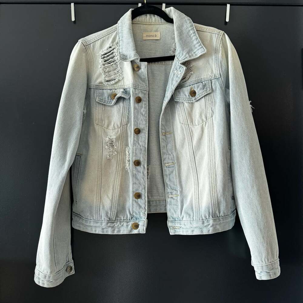 Mono B Distressed Light Wash Denim Jacket
